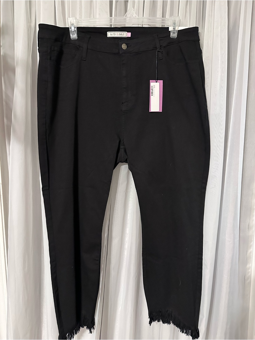 Glitzy Girlz Black Skinny Ankle Jeans with Frayed Hem Size 24
